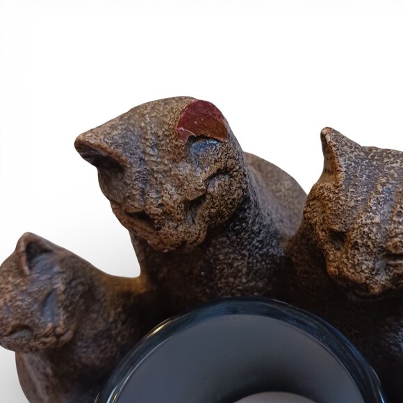 Windstone Editions Circle of Cats Candle Holder Mineral Stone VTG Collectible - Picture 15 of 15